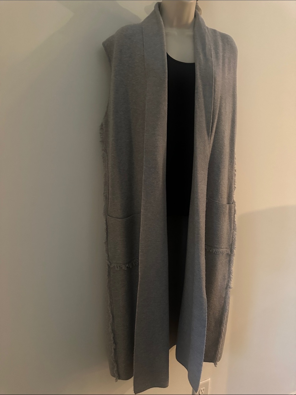 Tahari Light Gray Sleeveless Long Knit Vest
